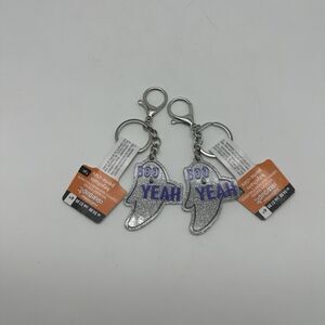 Creatology Halloween Ghost Boo Yeah Glitter Keychain Lot 2 NWT Silver Purple